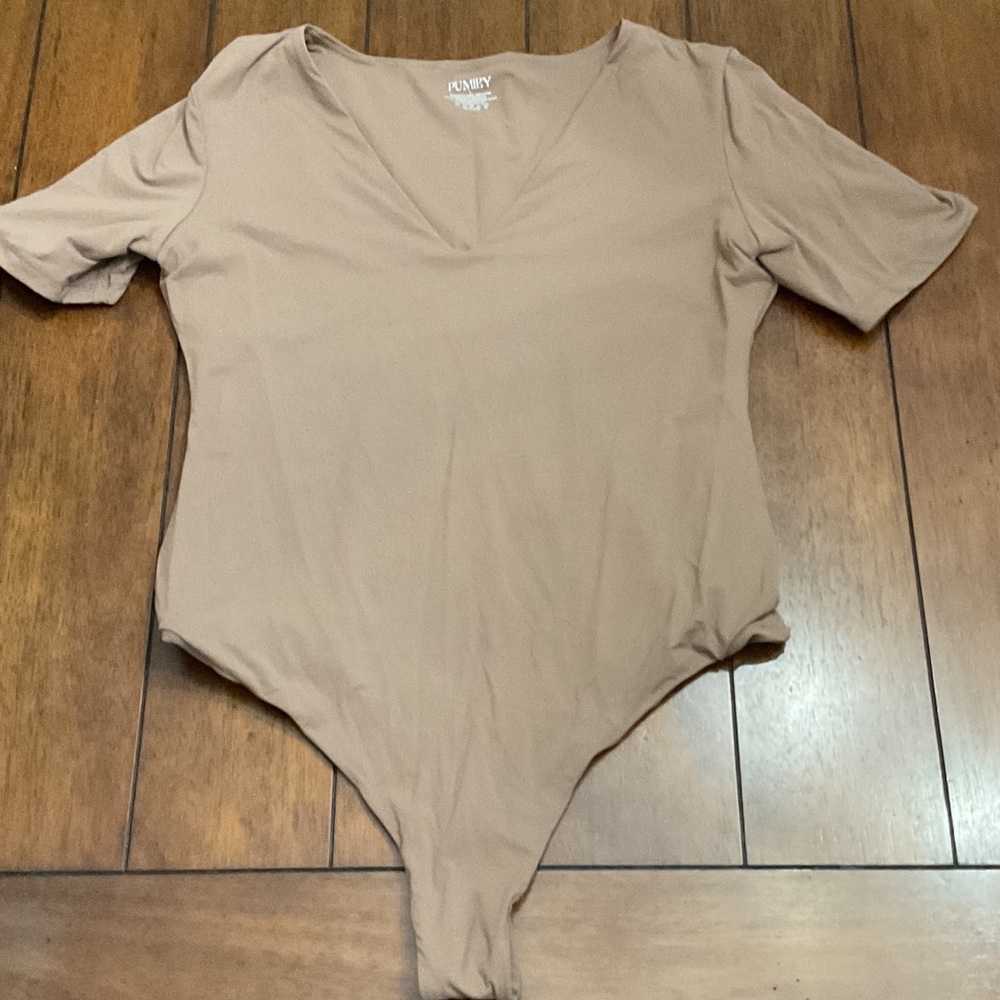 Pumiey Tan V-Neck Bodysuit
